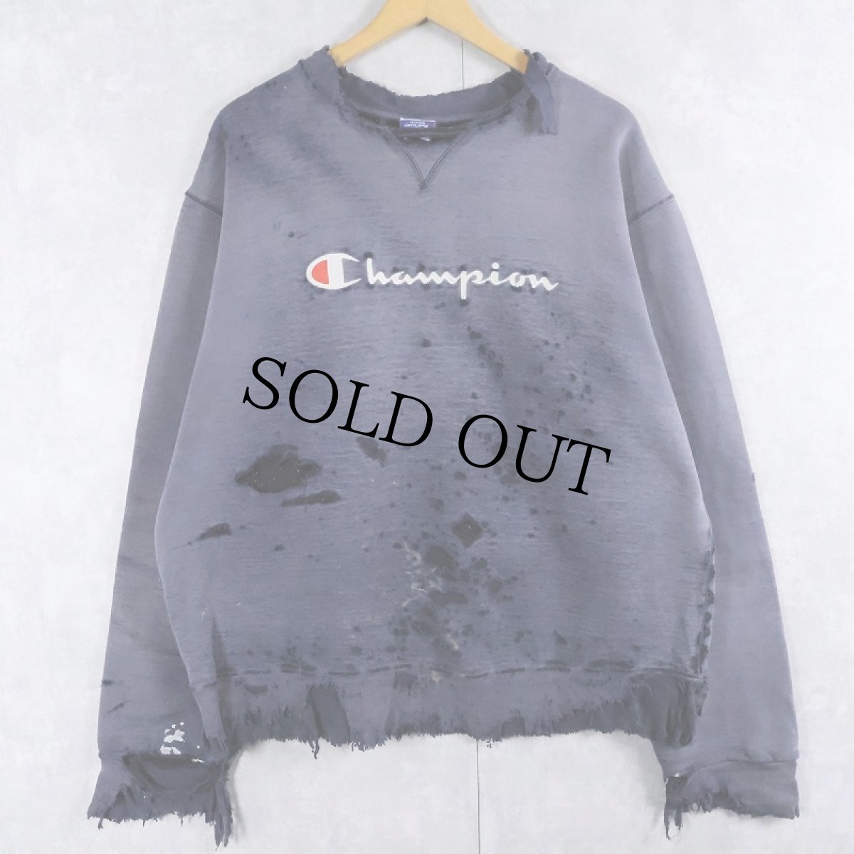 画像1: 90's Chamipon ロゴ刺繍 前V フェードスウェット L (1)