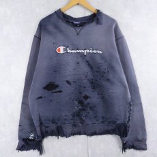 画像1: 90's Chamipon ロゴ刺繍 前V フェードスウェット L (1)