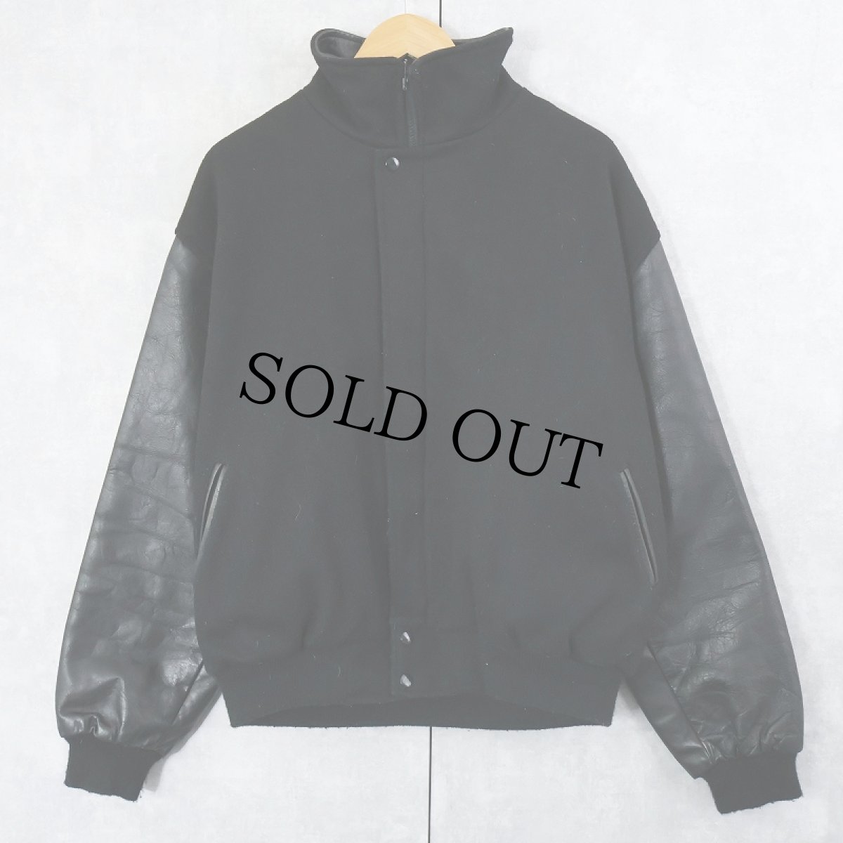 画像2: 90's〜 Big Beat Records レコードレーベル ロゴ刺繍 レザー×メルトンウール スタジャン BLACK XL (2)