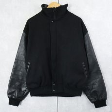 画像2: 90's〜 Big Beat Records レコードレーベル ロゴ刺繍 レザー×メルトンウール スタジャン BLACK XL (2)