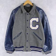 画像1: パッチ付き レザー×ウール スタジャン (1)