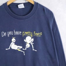 画像1: 〜2000's USA製 KINGDOM CONFERENCE "Do you have pretty feet?" 宗教イベント プリントロンT NAVY XL (1)