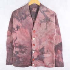 画像1: 60's NORTHERN ISLES ブリーチ×後染め レタードニットカーディガン S (1)