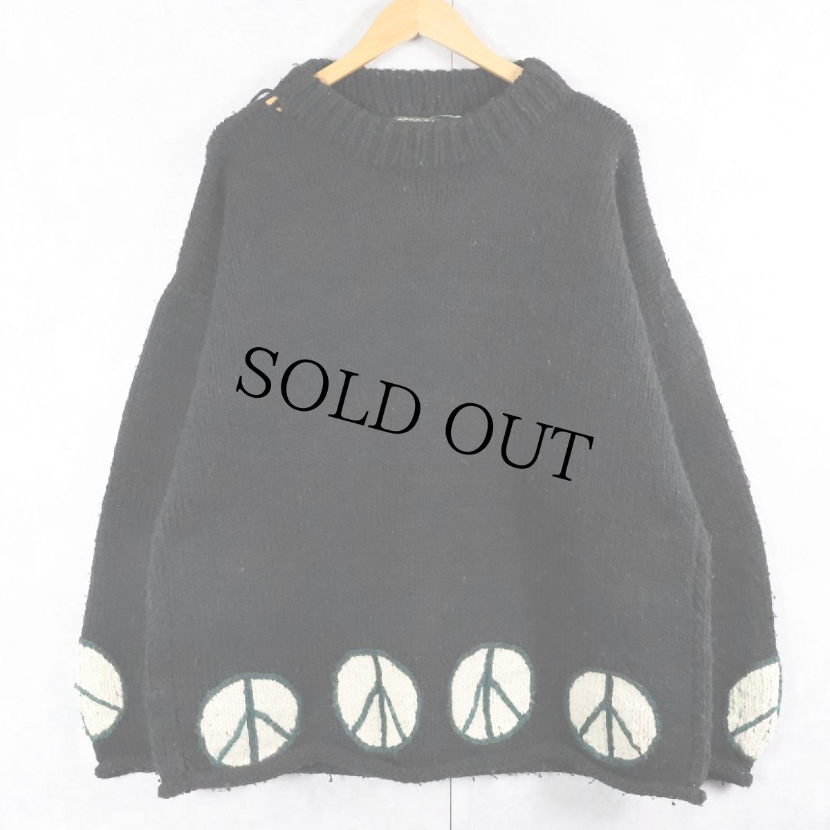 画像3: 80〜90's REY WEAR ECUADOR製 ピースマーク ウールニットセーター BLACK (3)