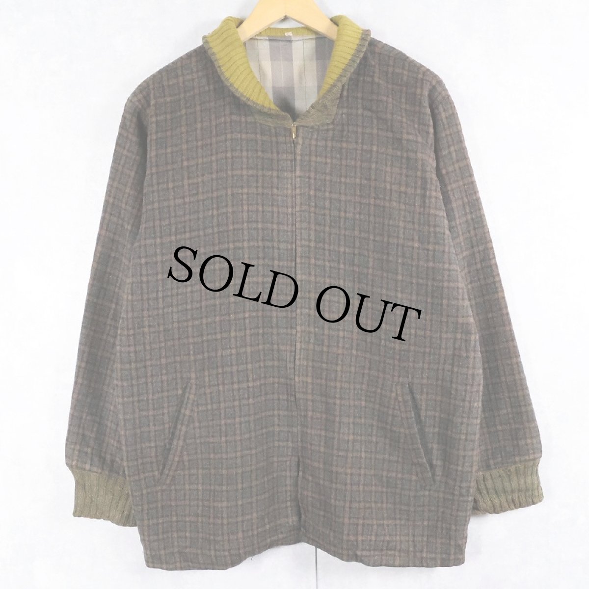 画像1: 70's チェック柄 ウールファラオジャケット L (1)