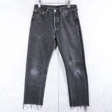 画像1: 90's Levi's 501 USA製 "サルファブラック" カットオフブラックデニムパンツ W31 (1)