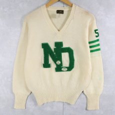 画像1: 60's ART KNITTING MILLS Vネック レタードニットセーター (1)