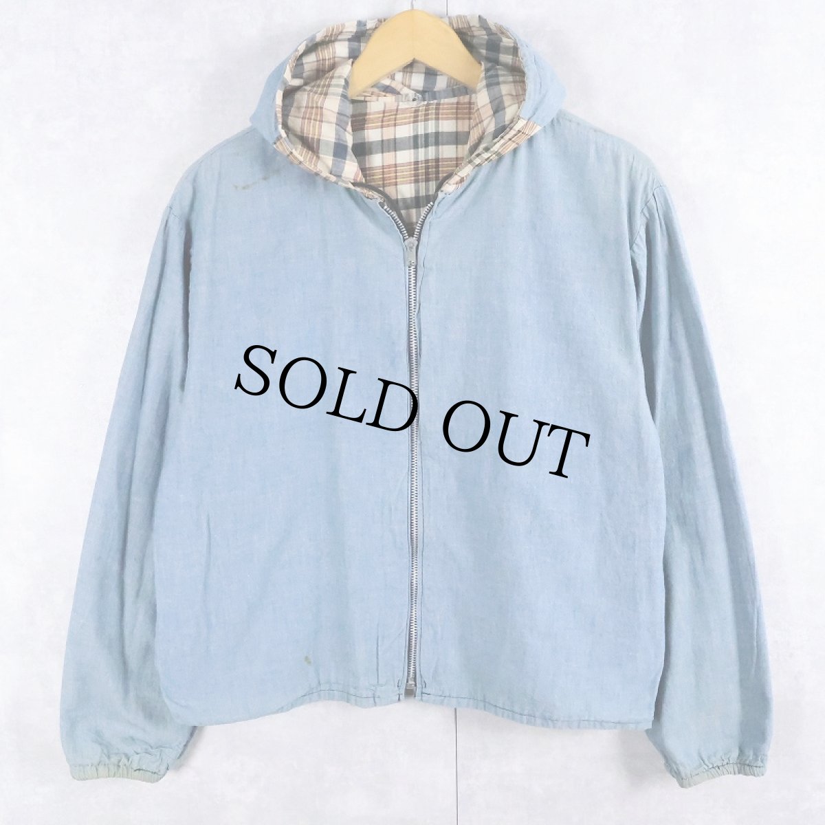 画像4: 50〜60's チェック柄 リバーシブルジップパーカー  (4)