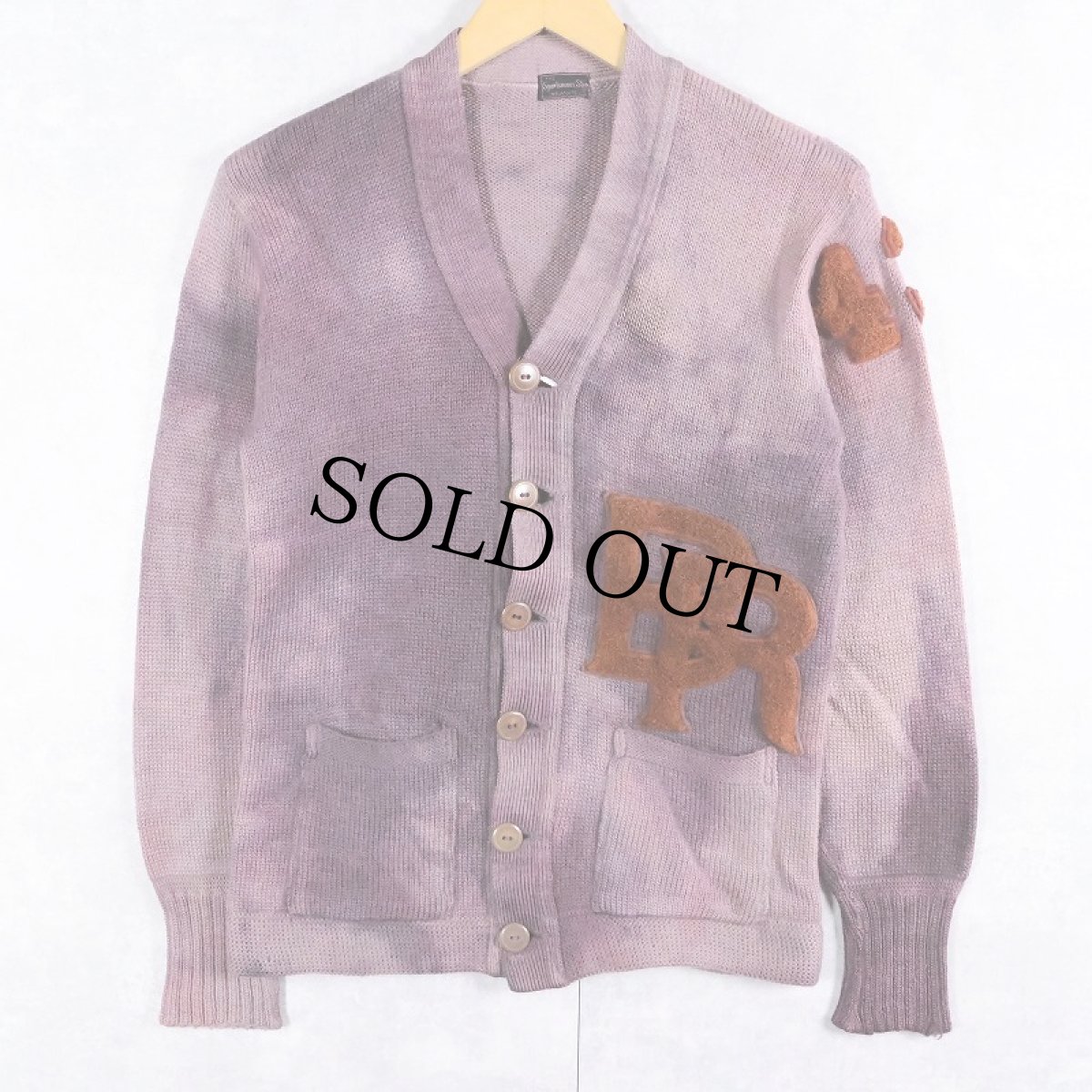 画像3: 60's THE Sportsman's Store ブリーチ×後染め レタードニットカーディガン (3)