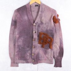 画像1: 60's THE Sportsman's Store ブリーチ×後染め レタードニットカーディガン (1)