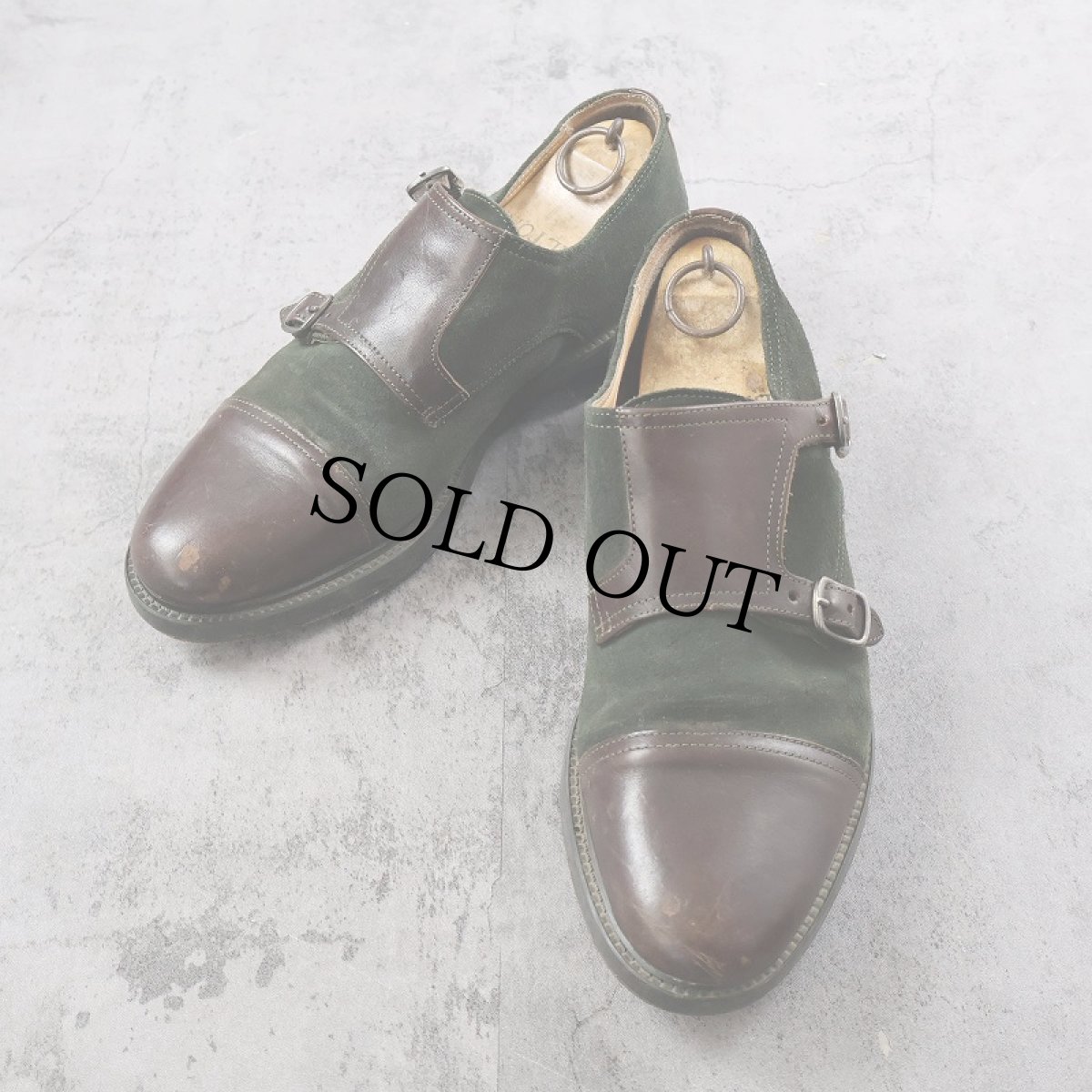 画像1: スエード×レザー切替え ダブルモンクストラップシューズ 30cm (1)