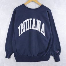 画像1: 90's Champion REVERSE WEAVE USA製 "INDIANA" プリントスウェット NAVY L (1)