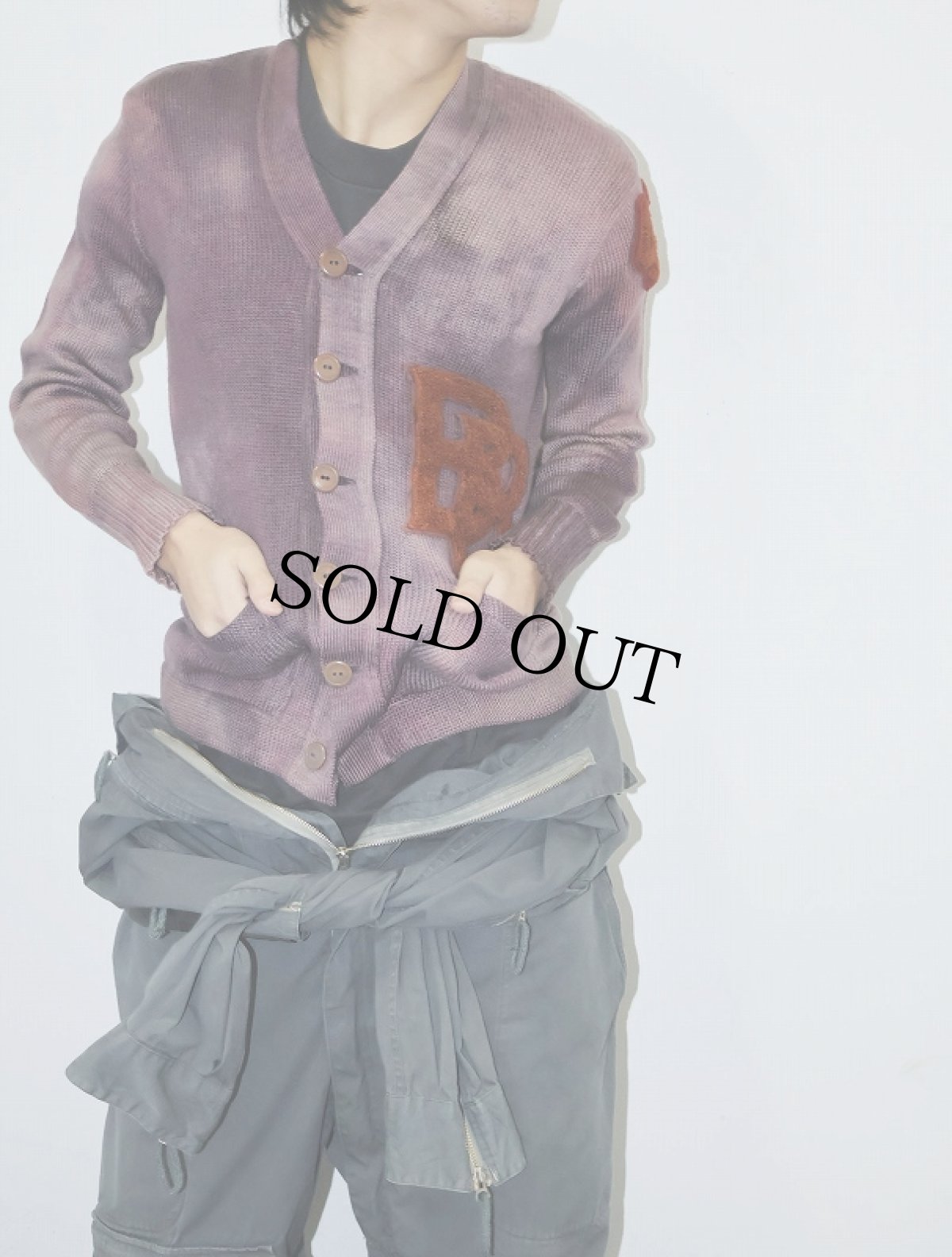 画像2: 60's THE Sportsman's Store ブリーチ×後染め レタードニットカーディガン (2)