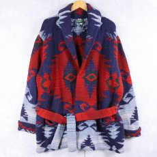 画像1: LAUREN RALPH LAUREN ネイティブ柄 ショールカラー ウールニットガウン (1)