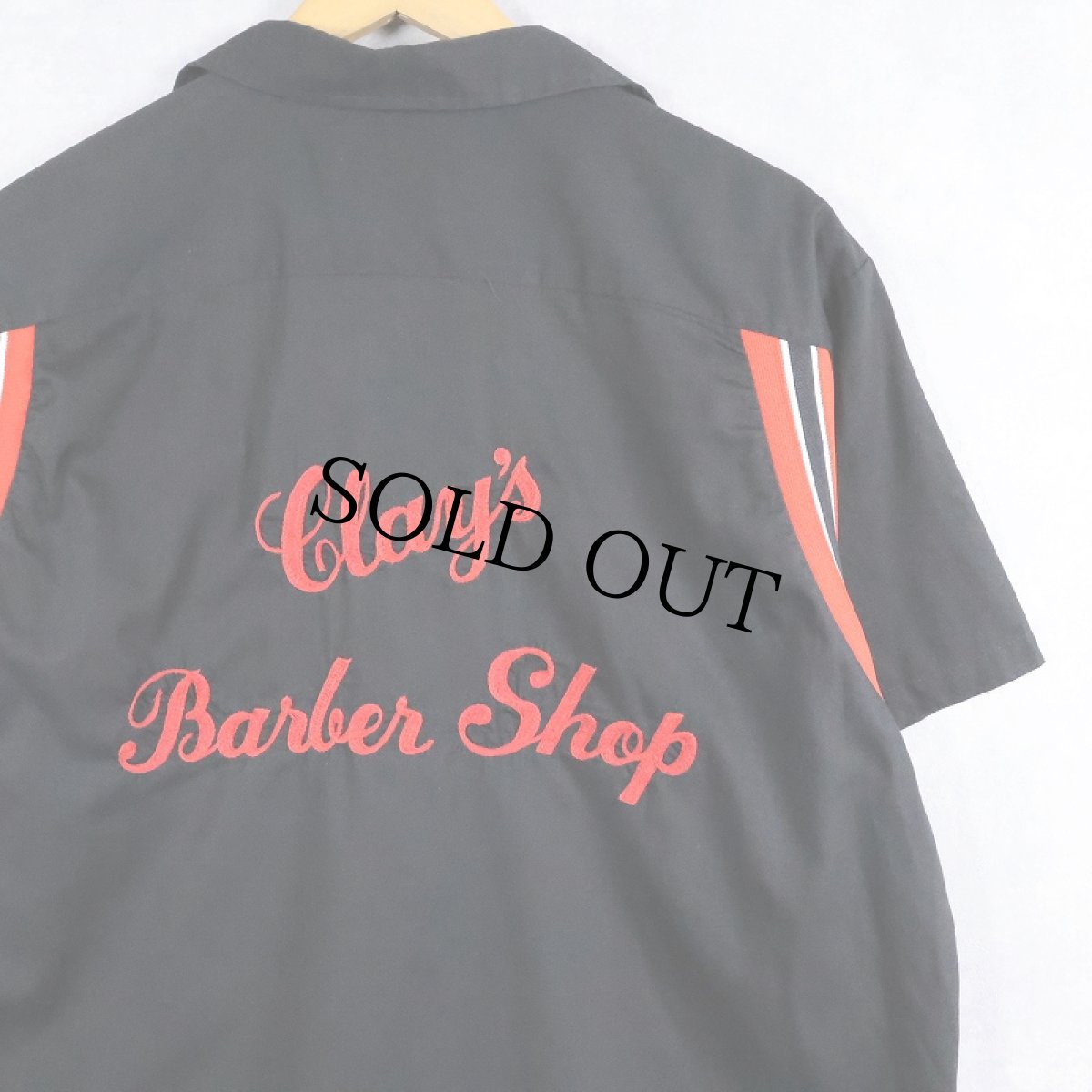 画像1: 70's Hilton USA製 "Clay's Barber Shop" チェーン刺繍 コットンボウリングシャツ BLACK L (1)