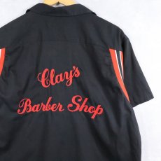 画像1: 70's Hilton USA製 "Clay's Barber Shop" チェーン刺繍 コットンボウリングシャツ BLACK L (1)