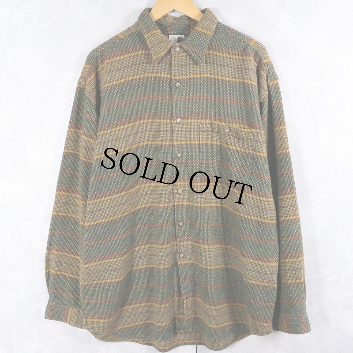 画像1: 90's THE TERRITORY AHEAD マルチボーダー柄織り コットンシャツ XL (1)
