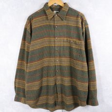 画像1: 90's THE TERRITORY AHEAD マルチボーダー柄織り コットンシャツ XL (1)