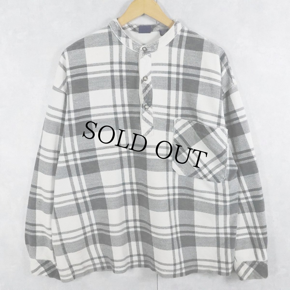 画像2: 90's GAP チェック柄 バンドカラーヘビーネルシャツ M (2)