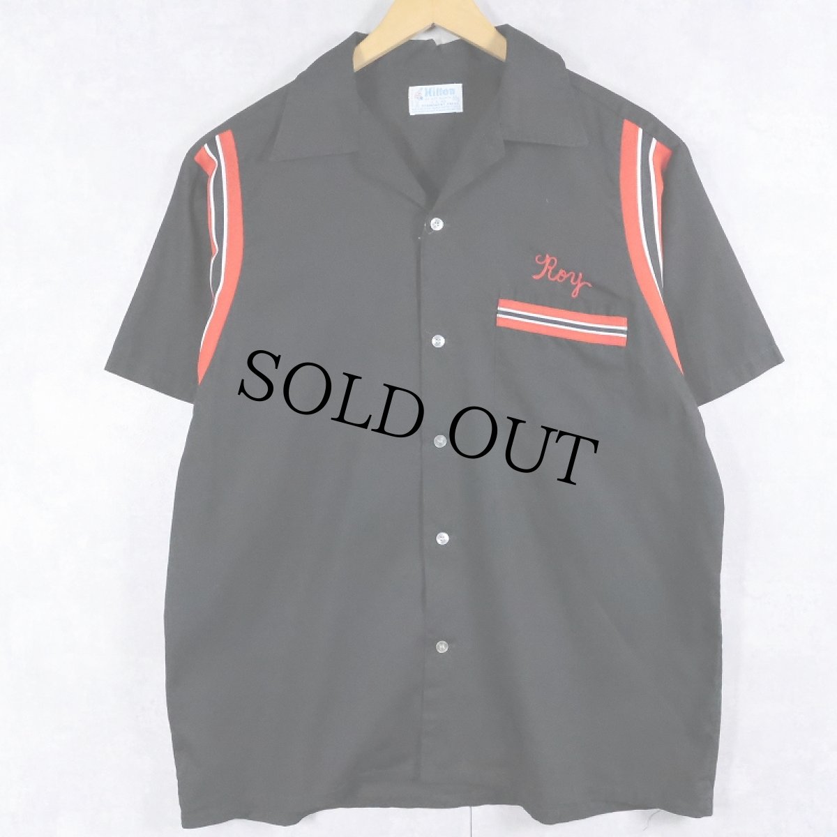 画像2: 70's Hilton USA製 "Clay's Barber Shop" チェーン刺繍 コットンボウリングシャツ BLACK L (2)