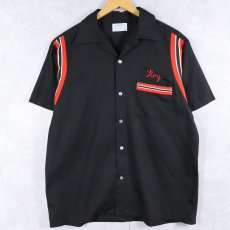 画像2: 70's Hilton USA製 "Clay's Barber Shop" チェーン刺繍 コットンボウリングシャツ BLACK L (2)