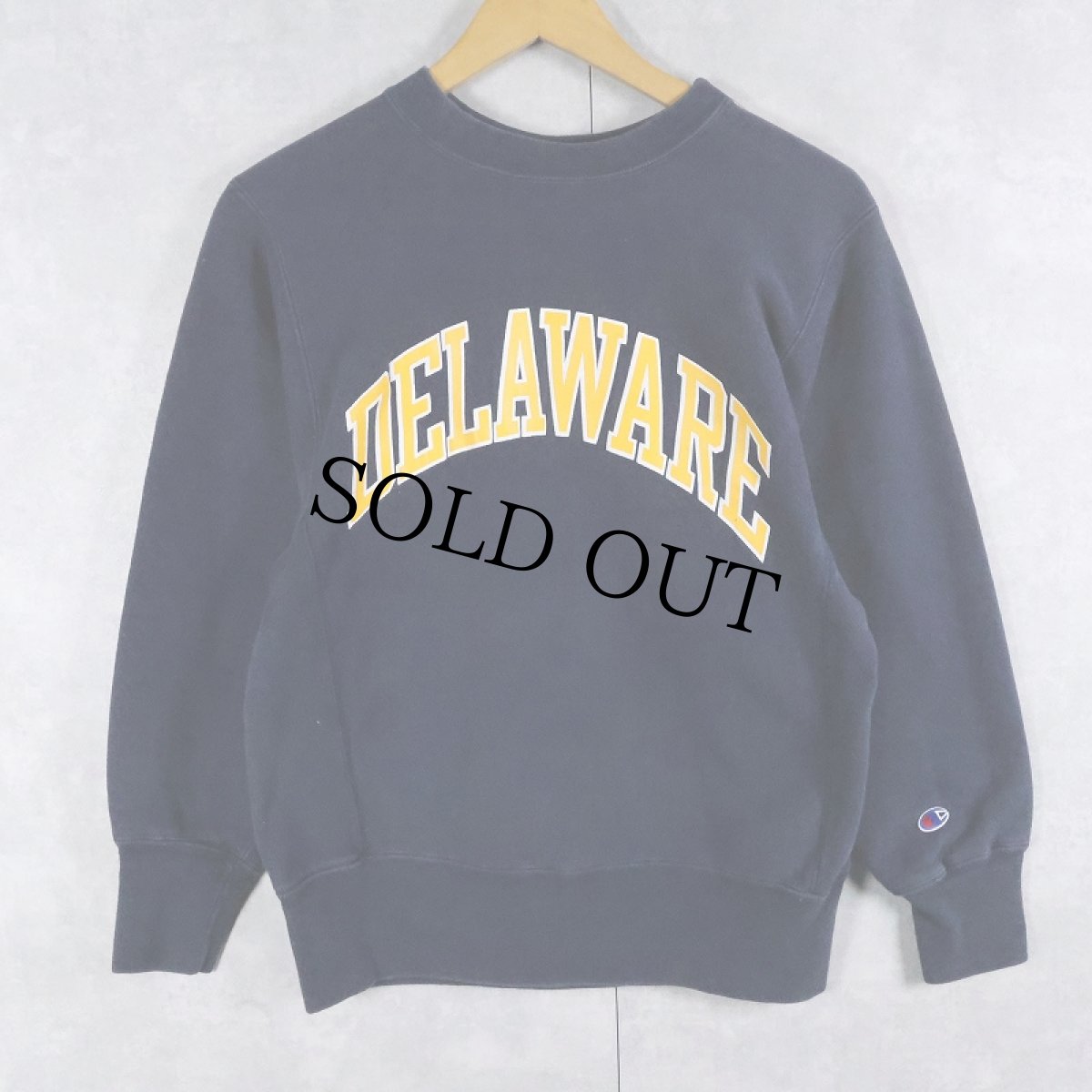 画像1: 80's Champion REVERSE WEAVE トリコタグ USA製 "DELAWARE" プリントスウェット NAVY S (1)