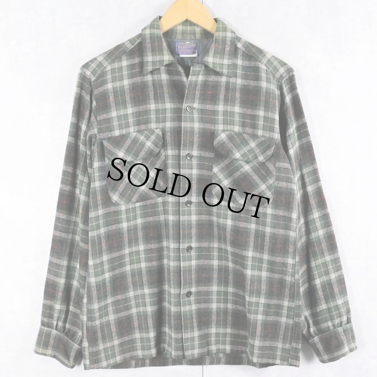 画像1: 50's PENDLETON チェック柄 ウールオープンカラーシャツ S (1)