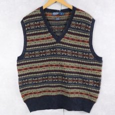 画像1: POLO Ralph Lauren フェアアイル柄 ウール×アルパカニットベスト XL (1)