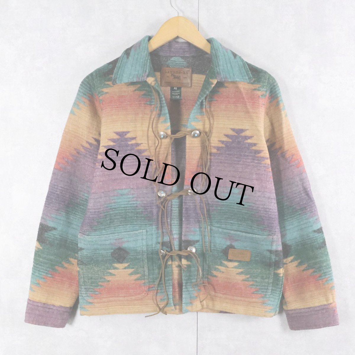 画像1: LAUREN Ralph Lauren USA製 ネイティブ柄 コンチョボタン ウール×ナイロンジャケット S (1)