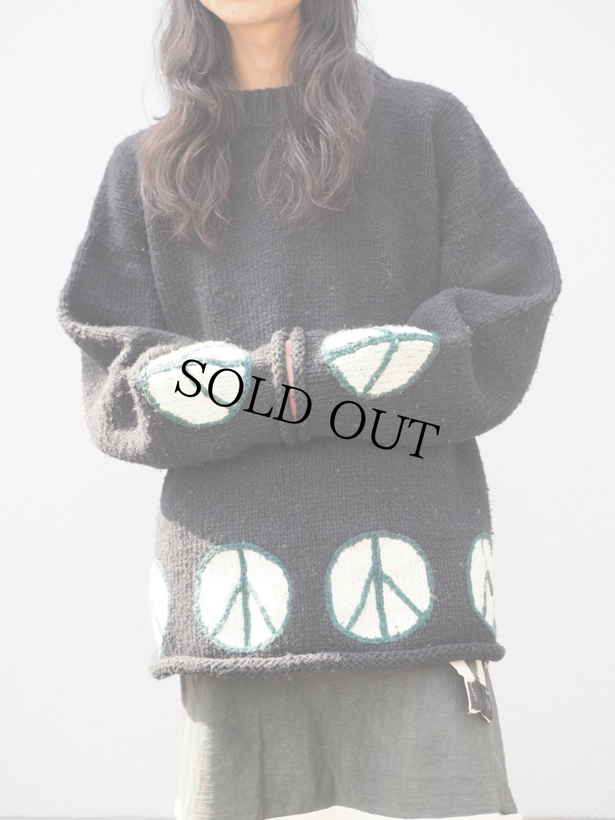 画像1: 80〜90's REY WEAR ECUADOR製 ピースマーク ウールニットセーター BLACK (1)