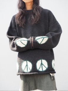 画像1: 80〜90's REY WEAR ECUADOR製 ピースマーク ウールニットセーター BLACK (1)