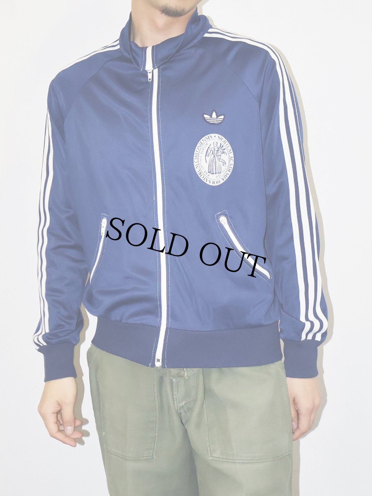 画像1: 80〜90's adidas ロゴ刺繍 フロッキープリント トラックジャケット NAVY S (1)