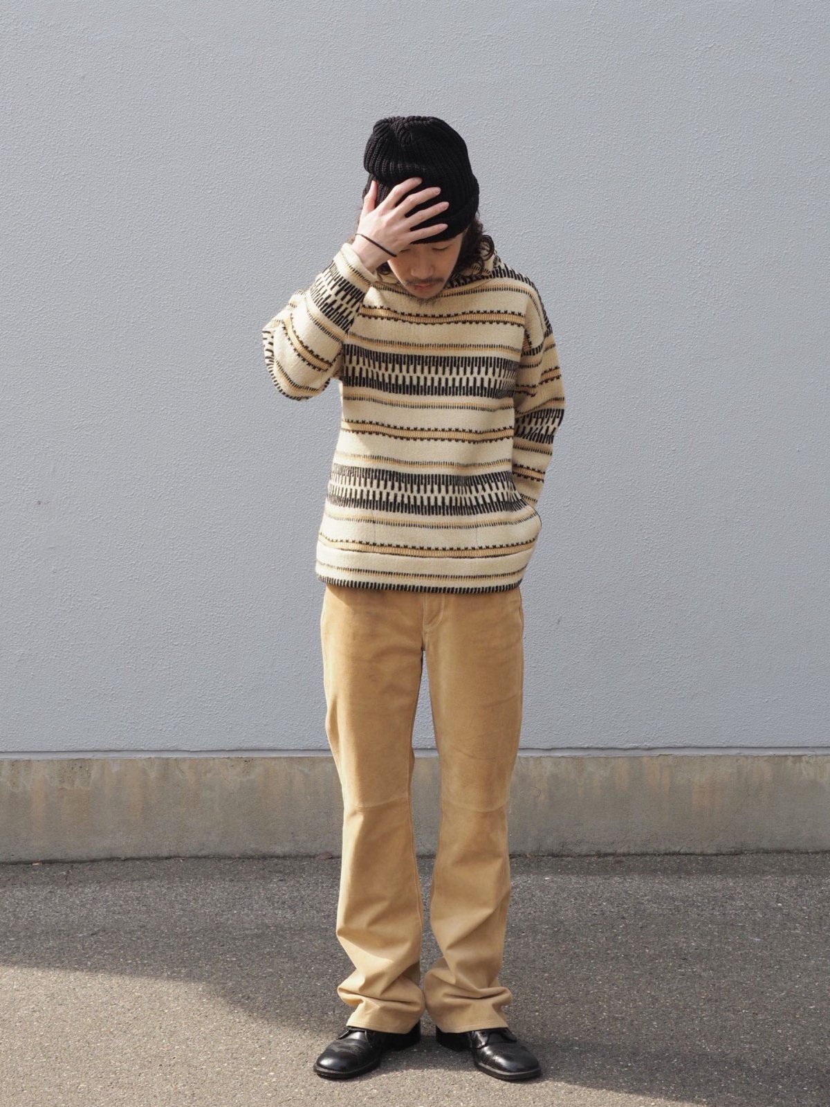 画像3: 70's Jersey Modeller ポケット付き ジャガードニットフーディー SIZE42 (3)