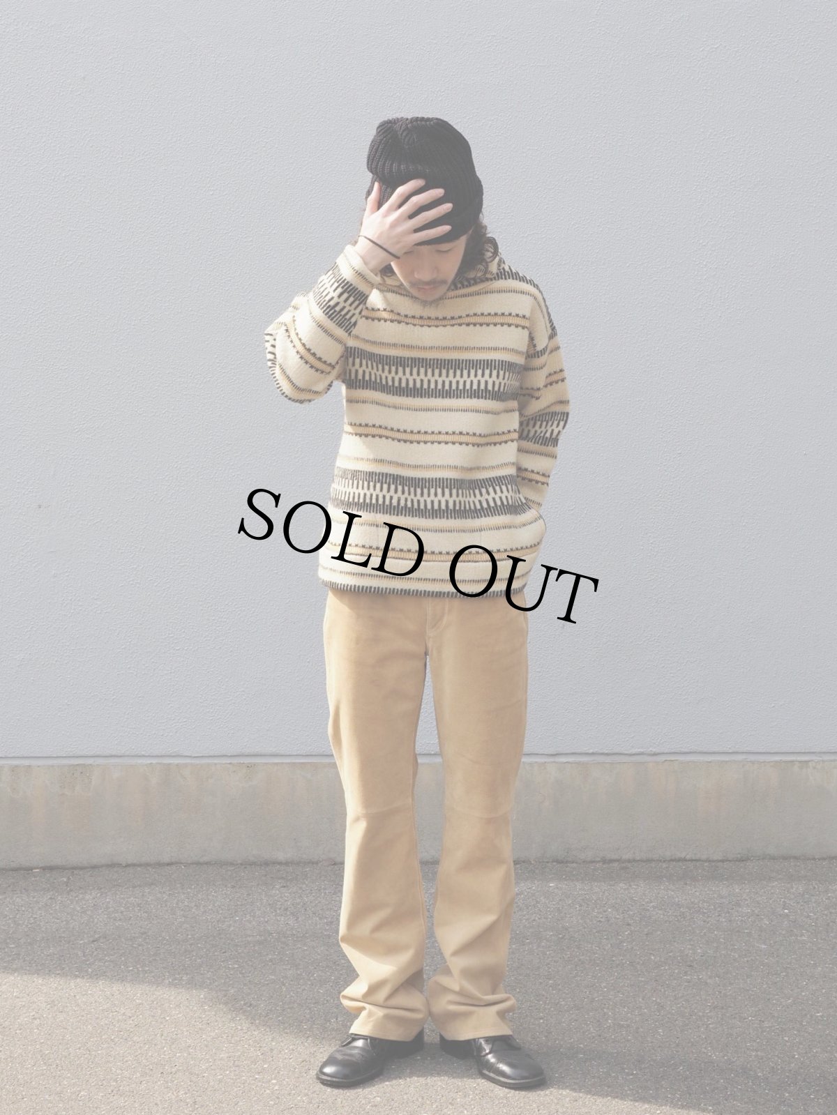 画像3: 70's Jersey Modeller ポケット付き ジャガードニットフーディー SIZE42 (3)