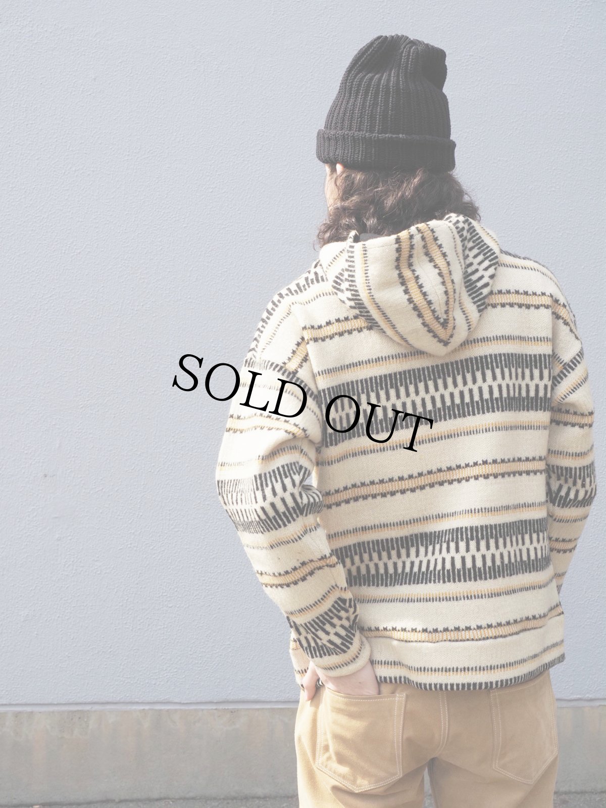 画像2: 70's Jersey Modeller ポケット付き ジャガードニットフーディー SIZE42 (2)