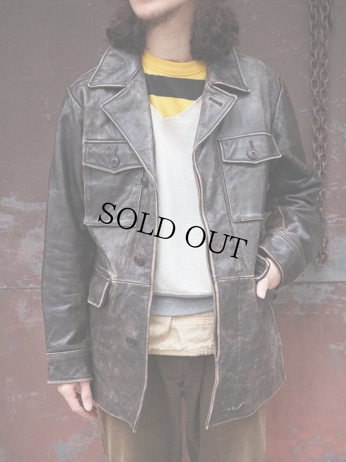 画像1: GAP レザーカーコート BROWN S (1)