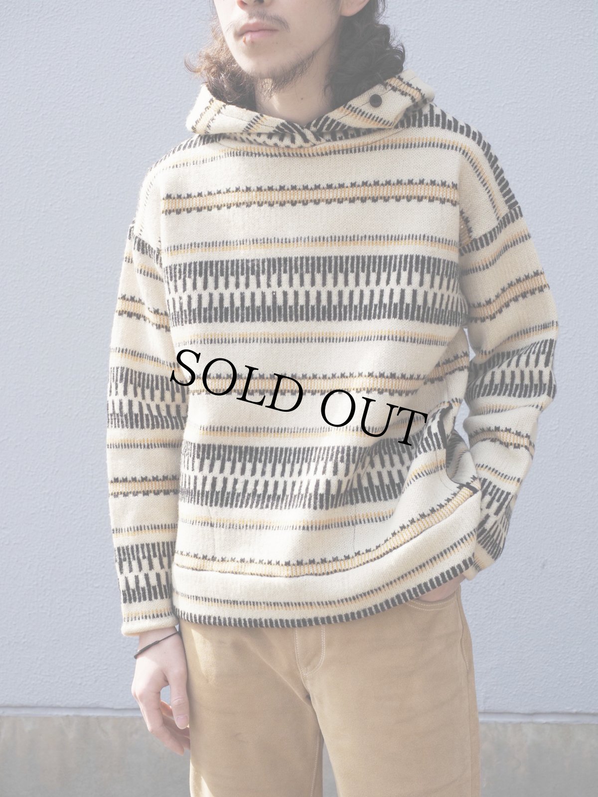 画像1: 70's Jersey Modeller ポケット付き ジャガードニットフーディー SIZE42 (1)