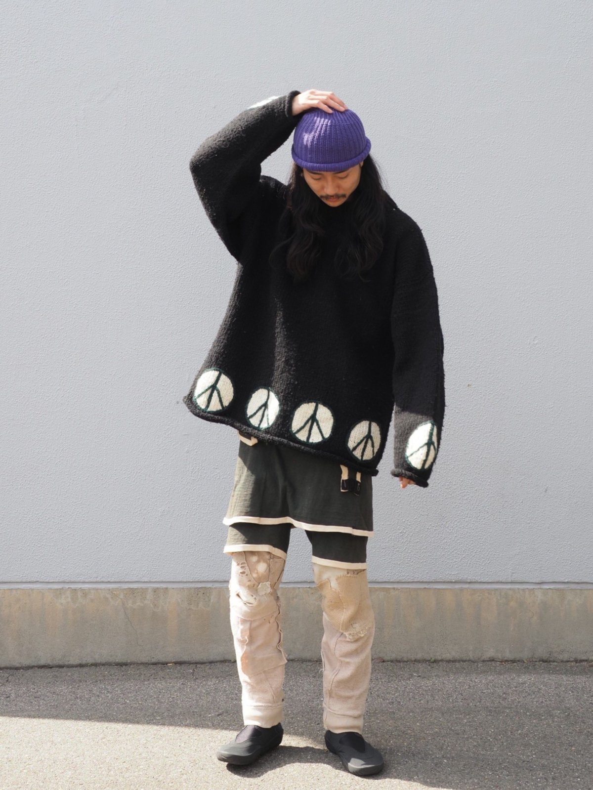 画像2: 80〜90's REY WEAR ECUADOR製 ピースマーク ウールニットセーター BLACK (2)