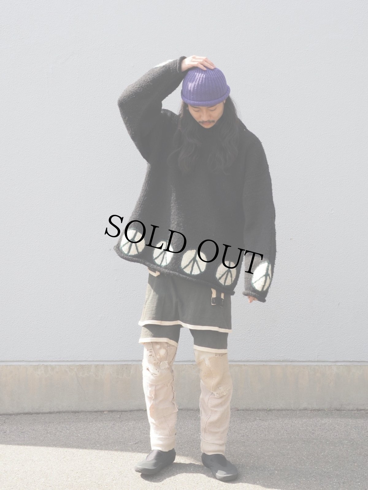 画像2: 80〜90's REY WEAR ECUADOR製 ピースマーク ウールニットセーター BLACK (2)