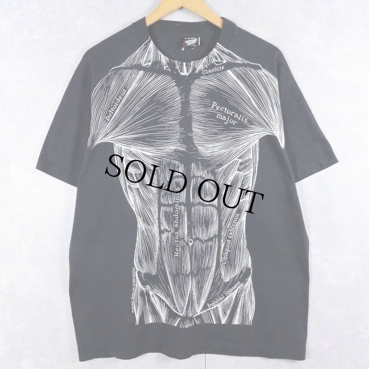 画像1: 90's LESLIE ARWIN PAT BOVA USA製 人体図 騙し絵プリントTシャツ BLACK XL (1)