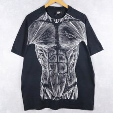 画像1: 90's LESLIE ARWIN PAT BOVA USA製 人体図 騙し絵プリントTシャツ BLACK XL (1)