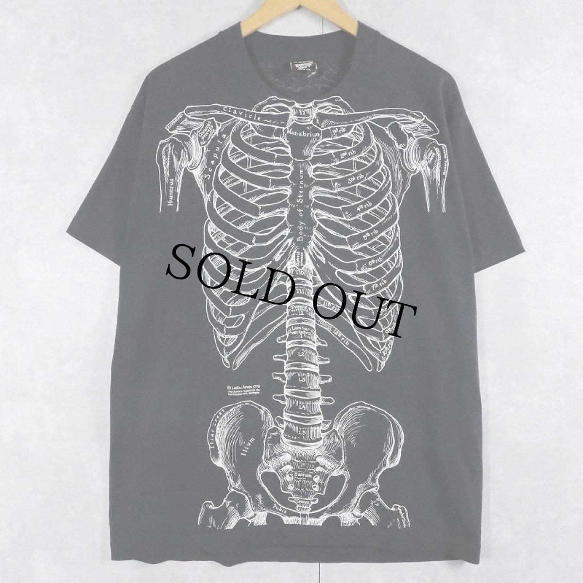 画像1: 90's LESLIE ARWIN USA製 骨格 騙し絵プリントTシャツ BLACK XL (1)