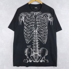 画像1: 90's LESLIE ARWIN USA製 骨格 騙し絵プリントTシャツ BLACK XL (1)