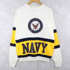 画像1: 90's RALLY SWEATS USA製 切り替えデザイン "NAVY" プリントスウェット L (1)