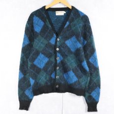 画像1: 60's Rob Scot アーガイル柄 モヘアニットカーディガン L (1)