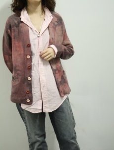 画像1: 60's NORTHERN ISLES ブリーチ×後染め レタードニットカーディガン S (1)