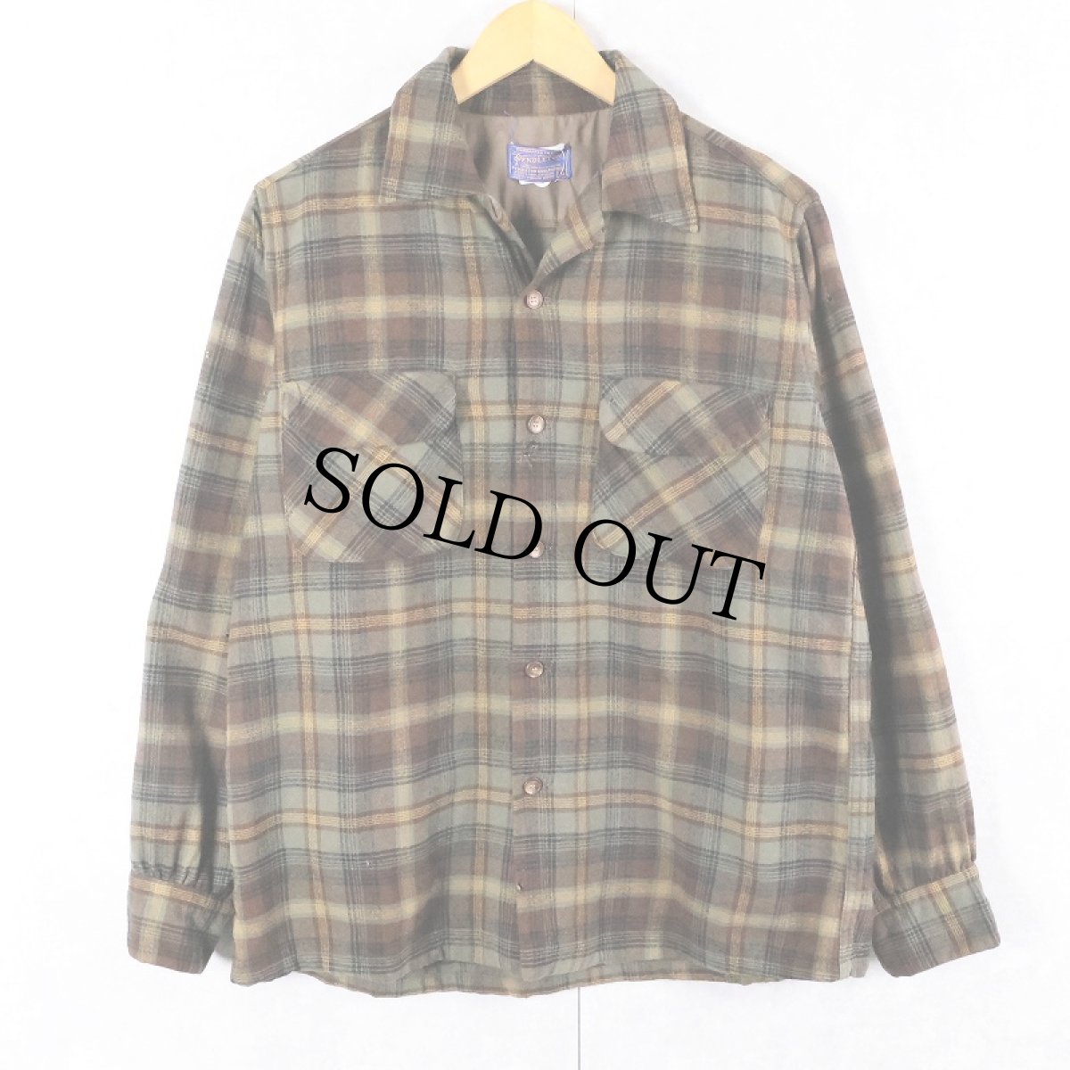 画像1: 50's PENDLETON チェック柄 ウールオープンカラーシャツ M (1)