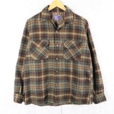 画像1: 50's PENDLETON チェック柄 ウールオープンカラーシャツ M (1)