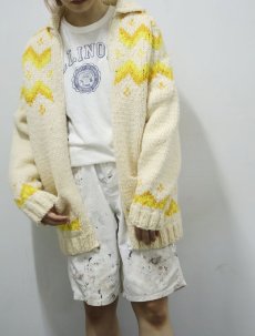 画像1: 【SALE】 60〜70's ノルディック柄 内キルティング ショールカラーカウチンニットジャケット (1)