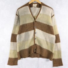 画像1: 60's Fines ボーダー柄 ウール×モヘアニットカーディガン M (1)